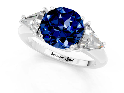 White gold Three-Stone Round Cut Cut Diamond Ring with Trillion Side Stones and Four-Prong Setting_1