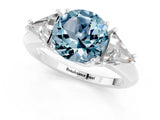 White gold Three-Stone Round Cut Cut Diamond Ring with Trillion Side Stones and Four-Prong Setting_1
