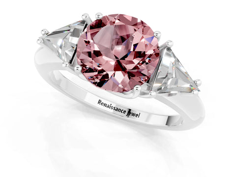 White gold Three-Stone Round Cut Cut Diamond Ring with Trillion Side Stones and Four-Prong Setting_1