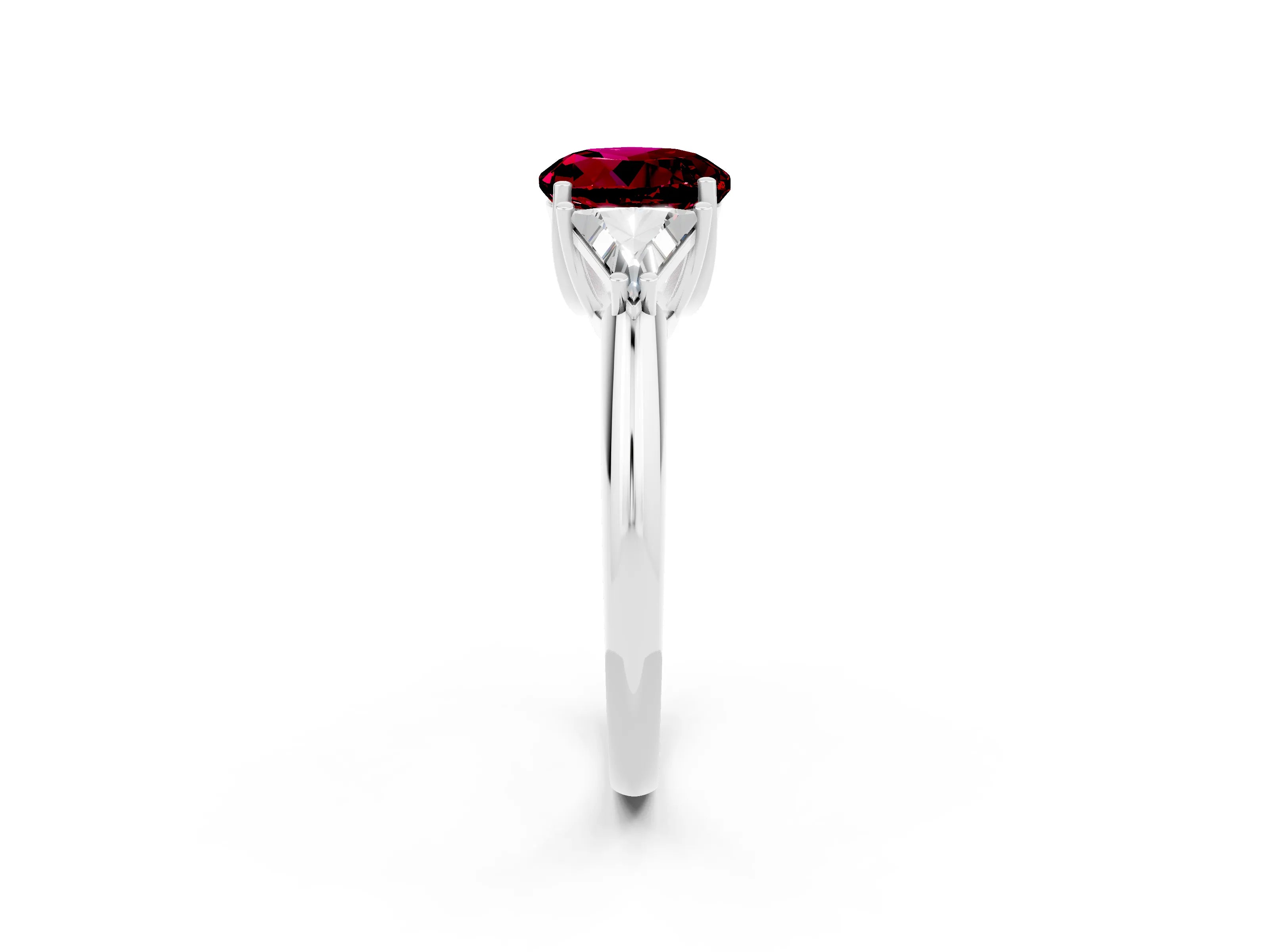White gold Three-Stone Round Cut Cut Diamond Ring with Trillion Side Stones and Four-Prong Setting_2