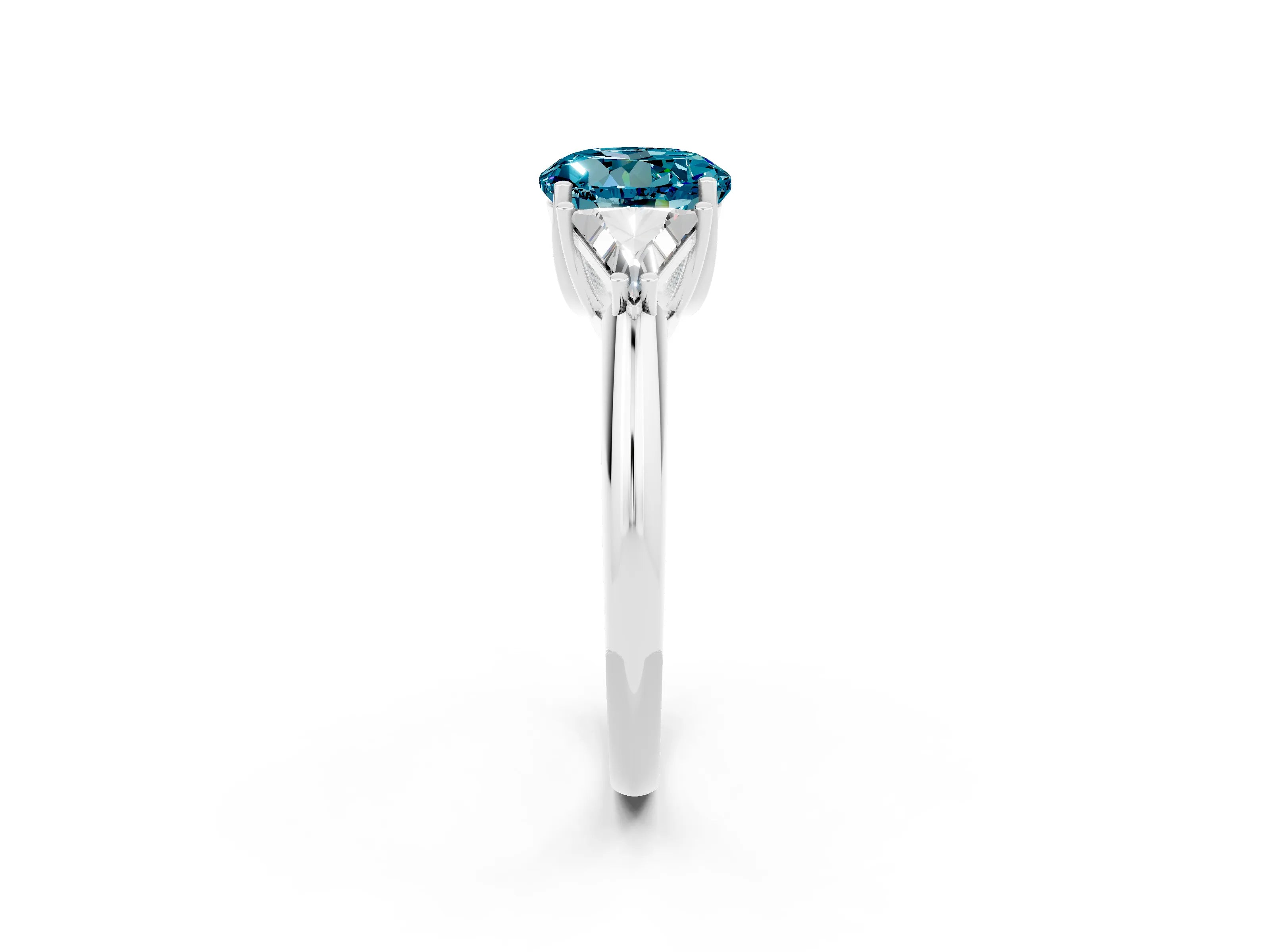 White gold Three-Stone Round Cut Cut Diamond Ring with Trillion Side Stones and Four-Prong Setting_2