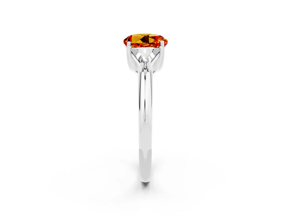 White gold Three-Stone Round Cut Citrine Engagement Ring with Trillion Side Stones and Prong Setting
