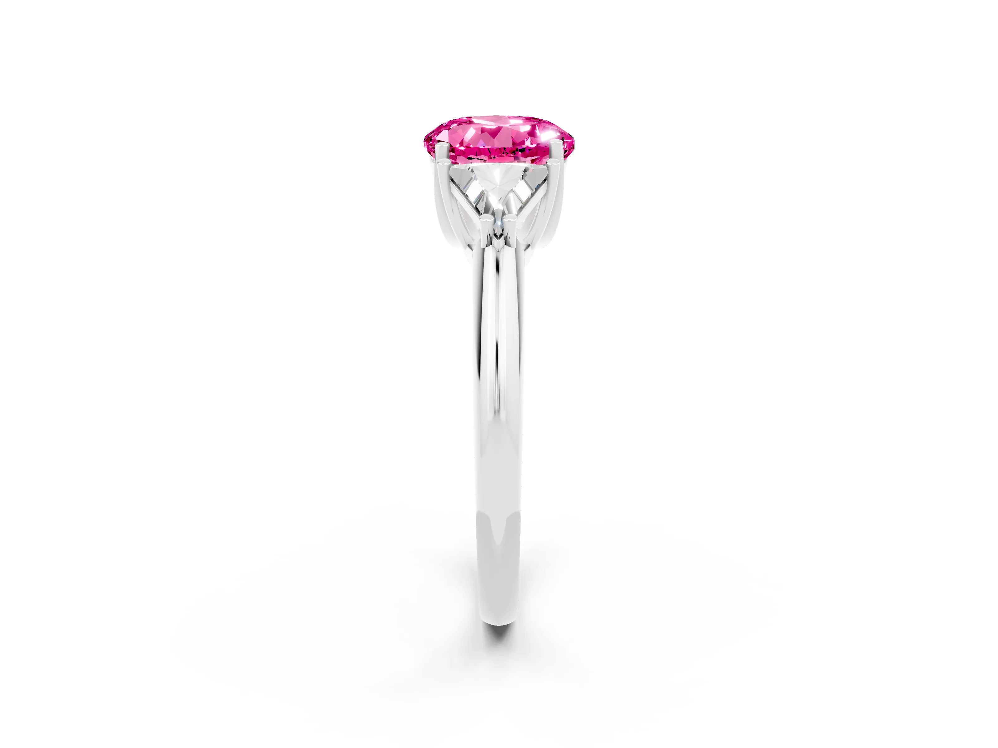White gold Three-Stone Round Cut Cut Diamond Ring with Trillion Side Stones and Four-Prong Setting_2