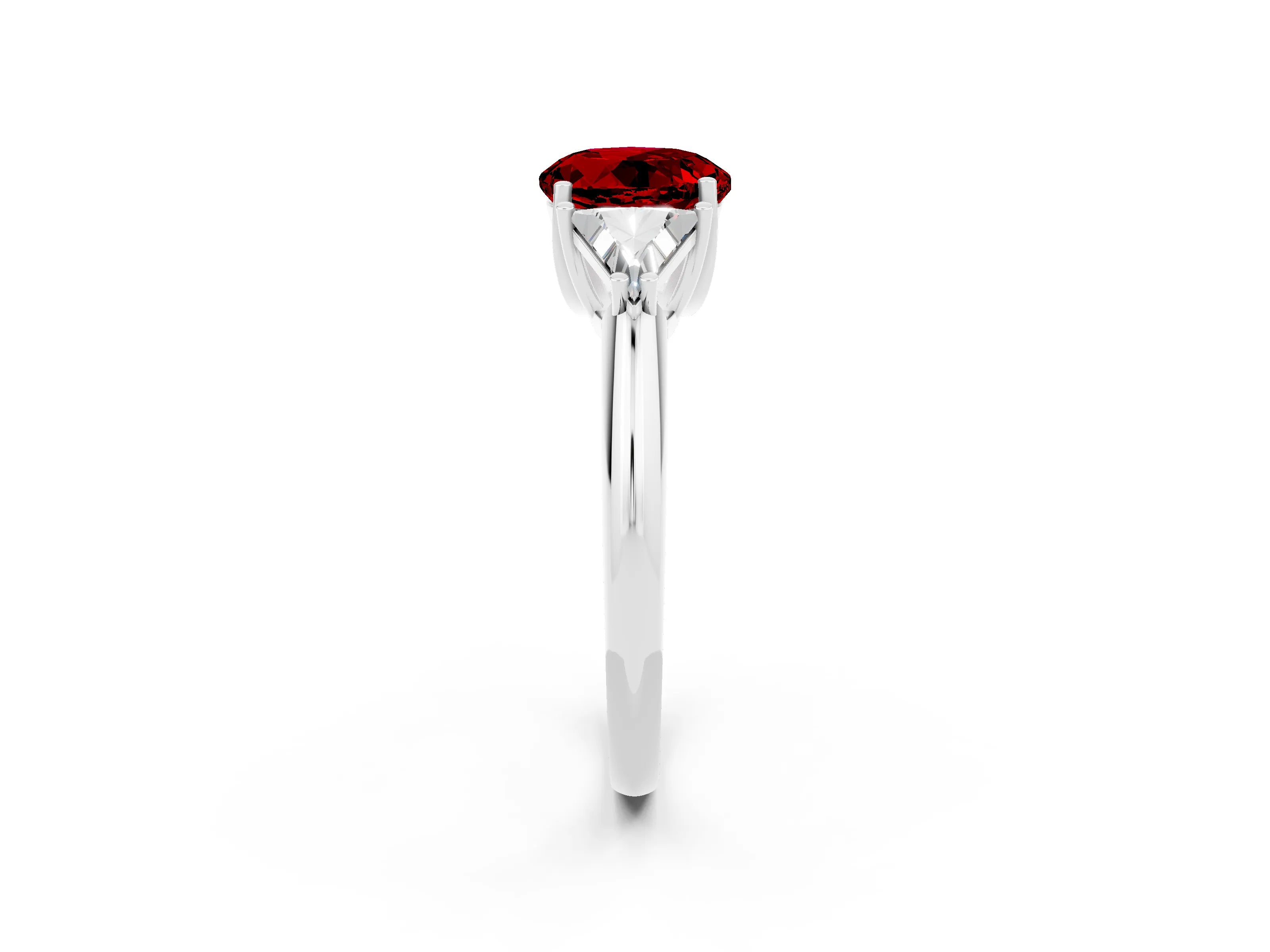 White gold Three-Stone Round Cut Cut Diamond Ring with Trillion Side Stones and Four-Prong Setting_2