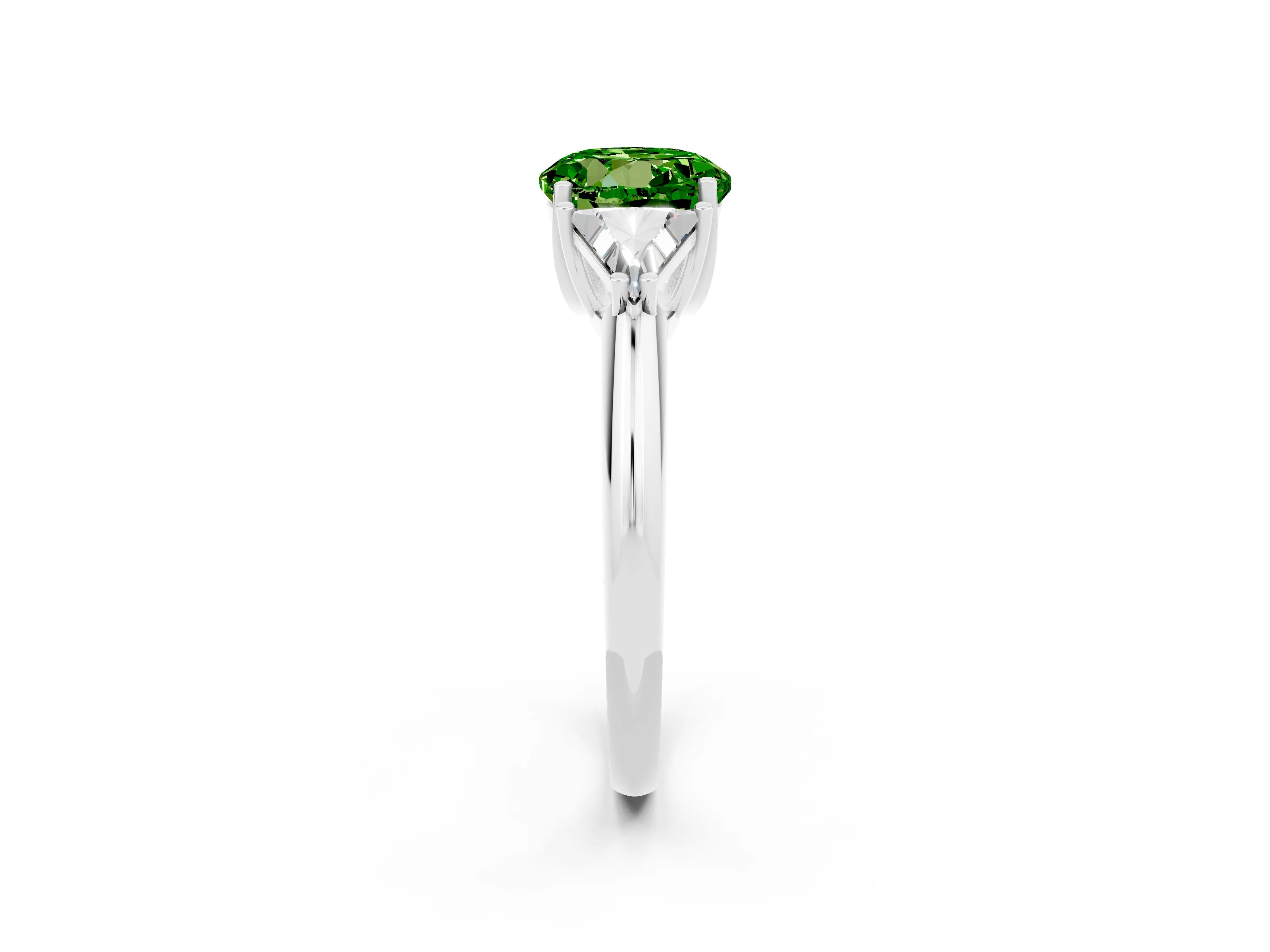 White gold Three-Stone Round Cut Cut Diamond Ring with Trillion Side Stones and Four-Prong Setting_2