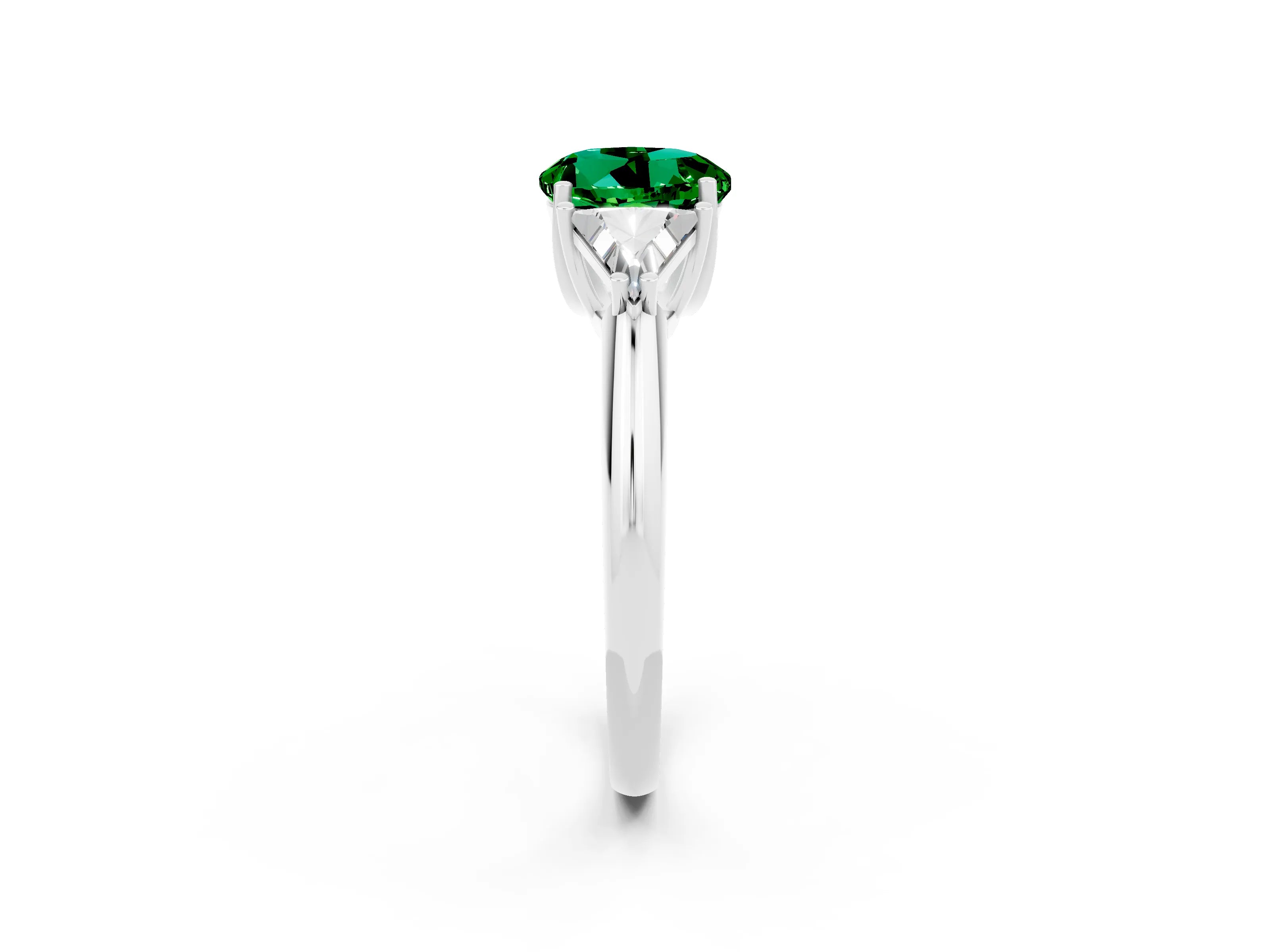 White gold Three-Stone Round Cut Cut Diamond Ring with Trillion Side Stones and Four-Prong Setting_2