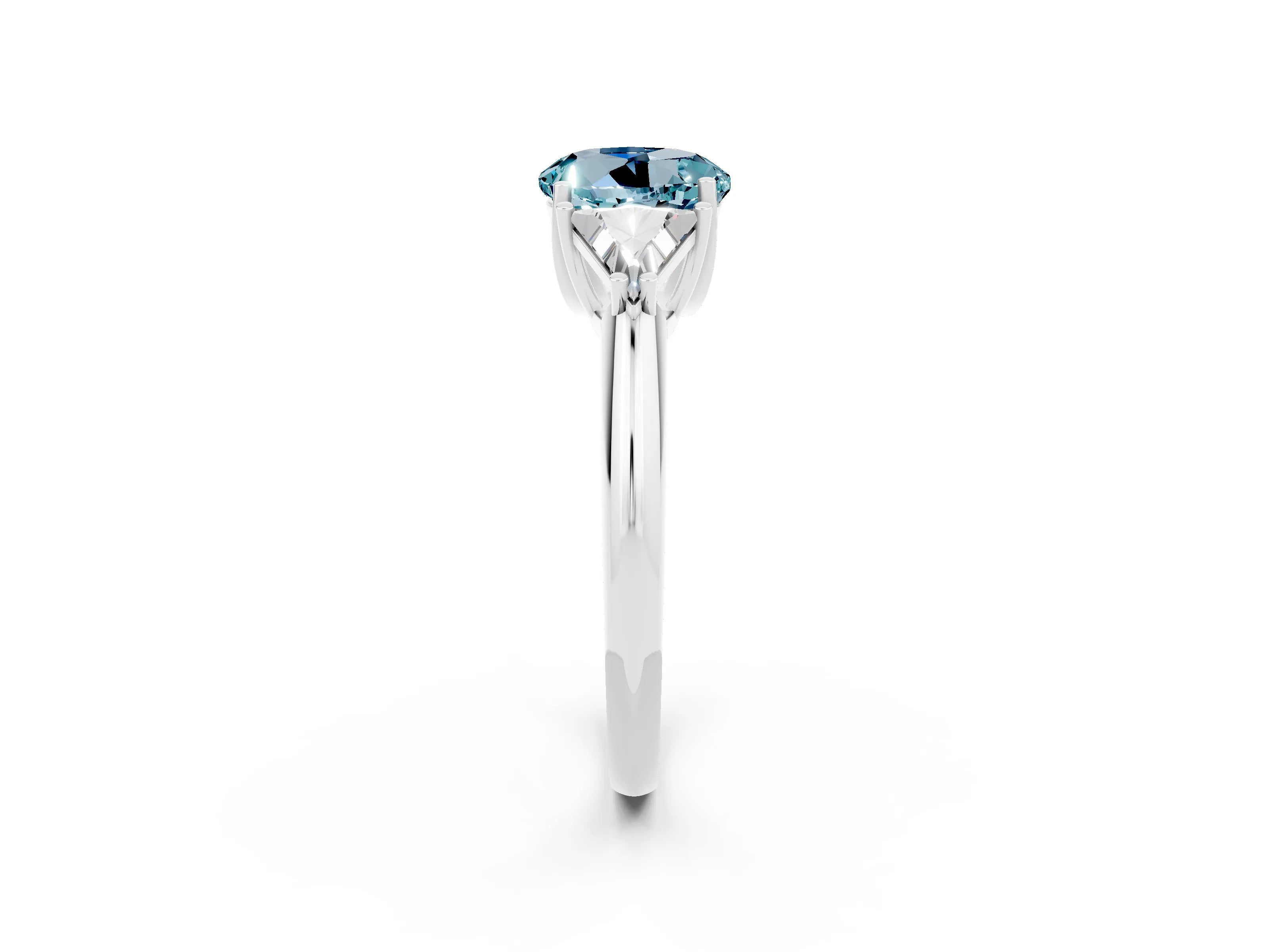 White gold Three-Stone Round Cut Cut Diamond Ring with Trillion Side Stones and Four-Prong Setting_2