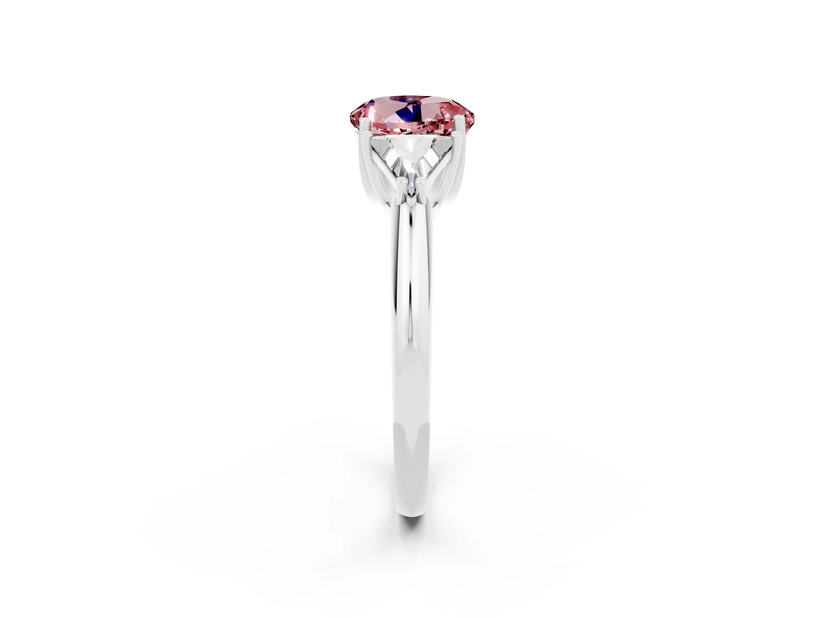 White gold Three-Stone Round Cut Cut Diamond Ring with Trillion Side Stones and Four-Prong Setting_2