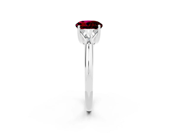 White gold Three-Stone Round Cut Garnet Engagement Ring with Trillion Side Stones and Prong Setting