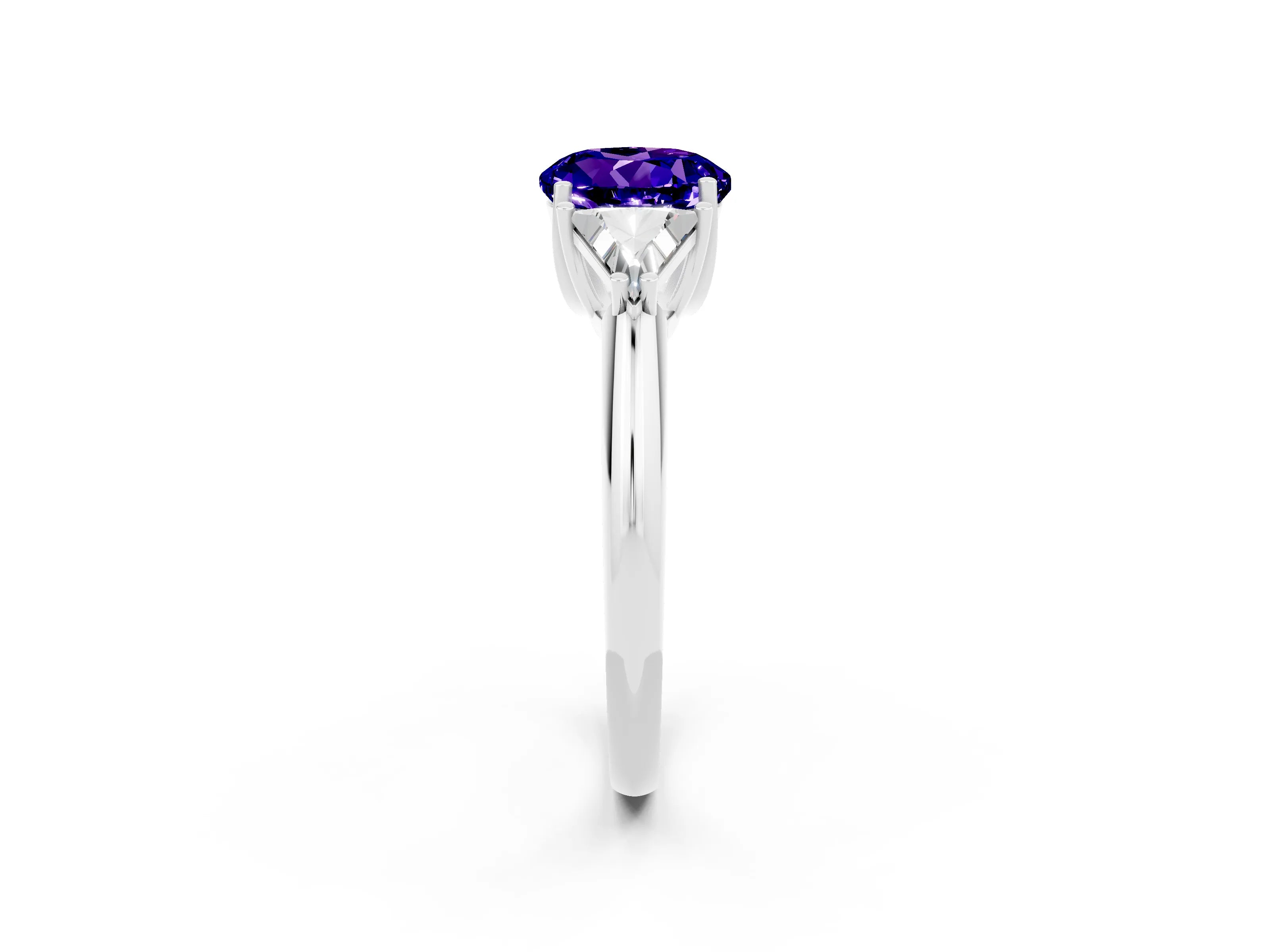 White gold Three-Stone Round Cut Cut Diamond Ring with Trillion Side Stones and Four-Prong Setting_2