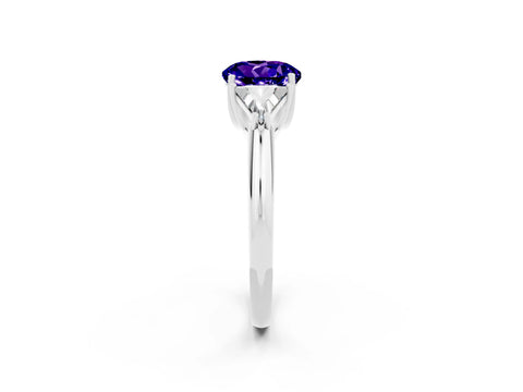 White gold Three-Stone Round Cut Cut Diamond Ring with Trillion Side Stones and Four-Prong Setting_2