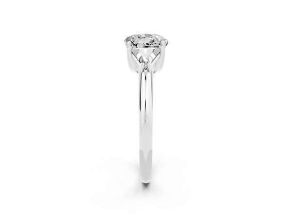 Silver Three-Stone Round Cut Moissanite Engagement Ring with Trillion Side Stones and Prong Setting