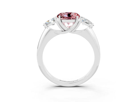 White gold Three-Stone Round Cut Cut Diamond Ring with Trillion Side Stones and Four-Prong Setting_3