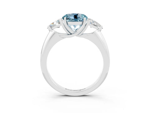 White gold Three-Stone Round Cut Cut Diamond Ring with Trillion Side Stones and Four-Prong Setting_3
