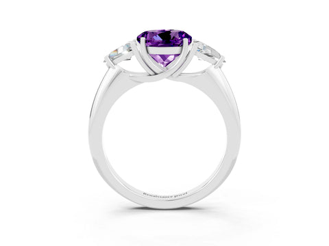 White gold Three-Stone Round Cut Cut Diamond Ring with Trillion Side Stones and Four-Prong Setting_3