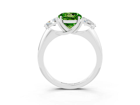White gold Three-Stone Round Cut Cut Diamond Ring with Trillion Side Stones and Four-Prong Setting_3