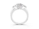 White gold Three-Stone Round Cut Cut Diamond Ring with Trillion Side Stones and Four-Prong Setting_3