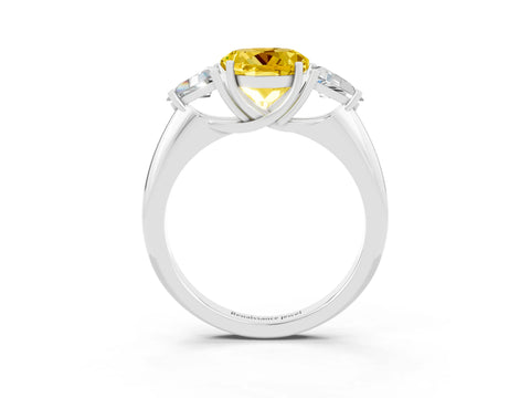 White gold Three-Stone Round Cut Cut Diamond Ring with Trillion Side Stones and Four-Prong Setting_3