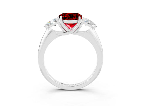 White gold Three-Stone Round Cut Cut Diamond Ring with Trillion Side Stones and Four-Prong Setting_3