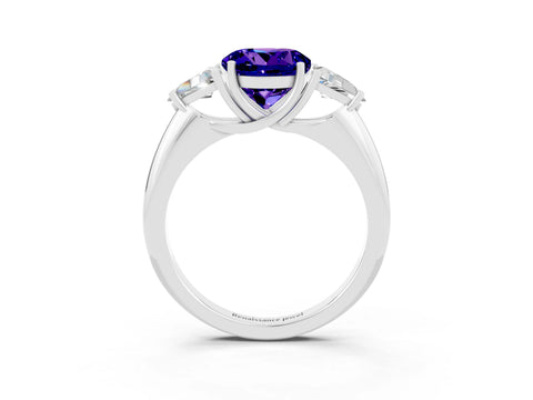 White gold Three-Stone Round Cut Cut Diamond Ring with Trillion Side Stones and Four-Prong Setting_3