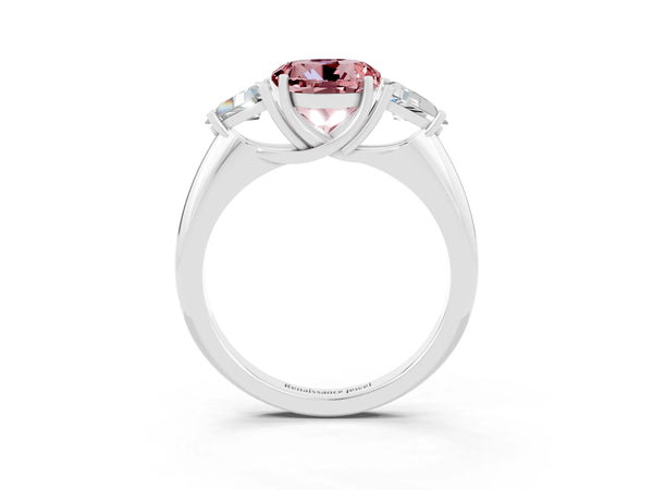 White gold Three-Stone Round Cut Cut Diamond Ring with Trillion Side Stones and Four-Prong Setting