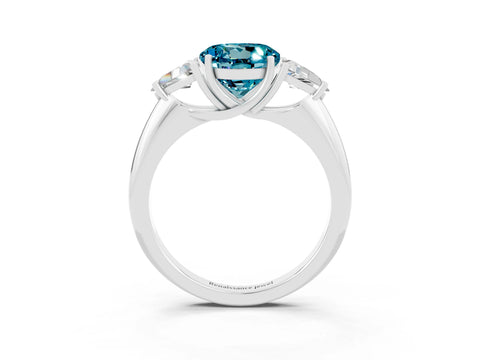 White gold Three-Stone Round Cut Cut Diamond Ring with Trillion Side Stones and Four-Prong Setting_3