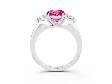 White gold Three-Stone Round Cut Cut Diamond Ring with Trillion Side Stones and Four-Prong Setting_3