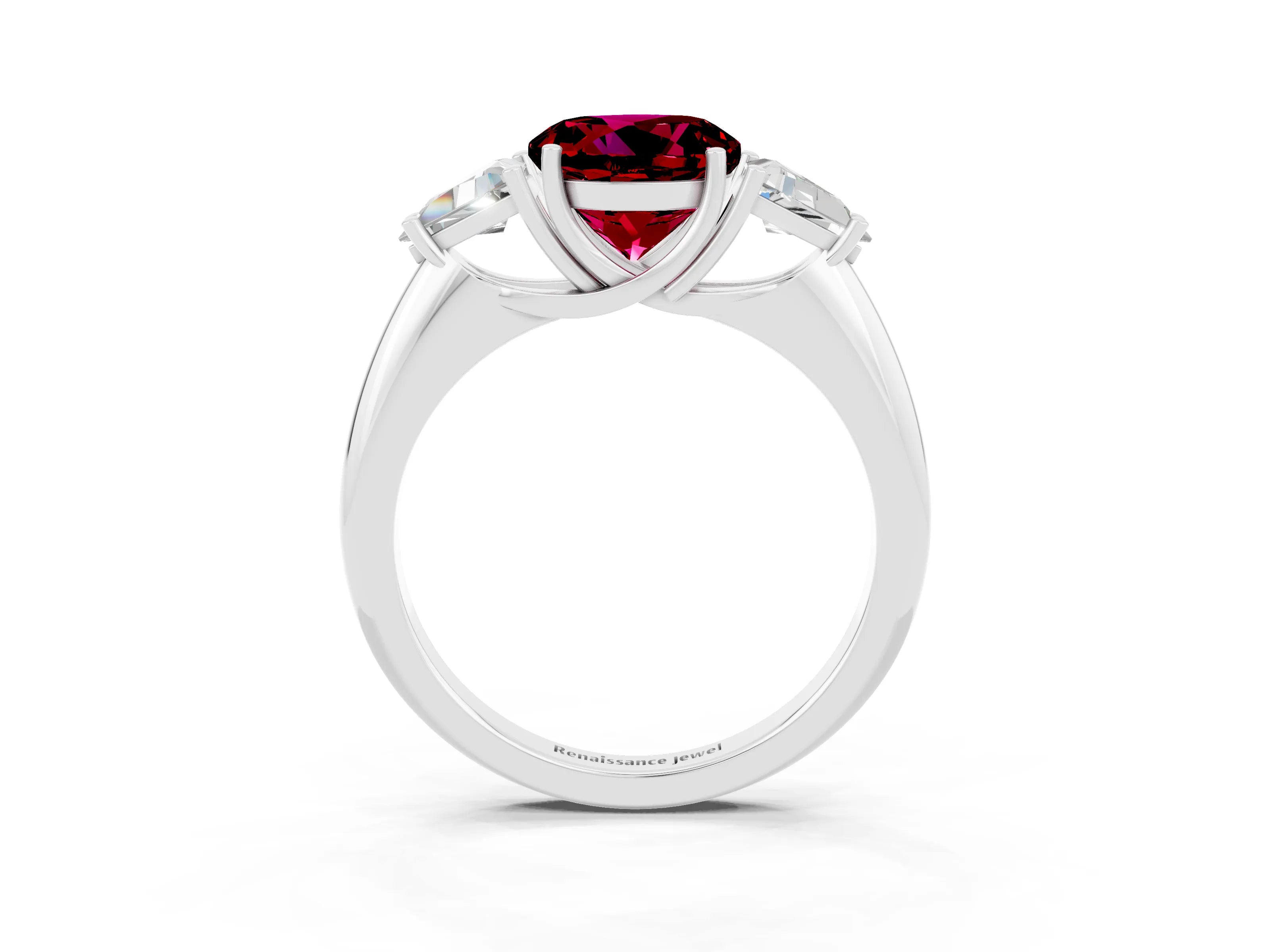 White gold Three-Stone Round Cut Cut Diamond Ring with Trillion Side Stones and Four-Prong Setting_3