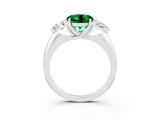 White gold Three-Stone Round Cut Cut Diamond Ring with Trillion Side Stones and Four-Prong Setting_3