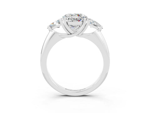White gold Three-Stone Round Cut Cut Diamond Ring with Trillion Side Stones and Four-Prong Setting_3