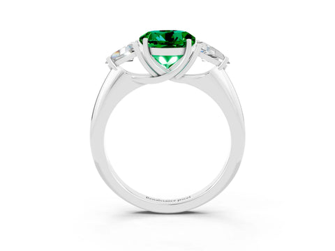 White gold Three-Stone Round Cut Cut Diamond Ring with Trillion Side Stones and Four-Prong Setting_3