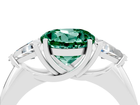 White gold Three-Stone Round Cut Cut Diamond Ring with Trillion Side Stones and Four-Prong Setting_4