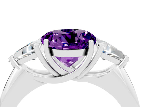 White gold Three-Stone Round Cut Cut Diamond Ring with Trillion Side Stones and Four-Prong Setting_4