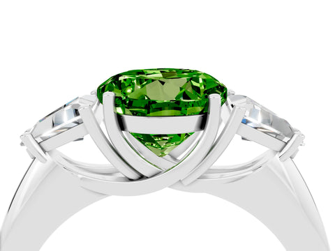 White gold Three-Stone Round Cut Cut Diamond Ring with Trillion Side Stones and Four-Prong Setting_4