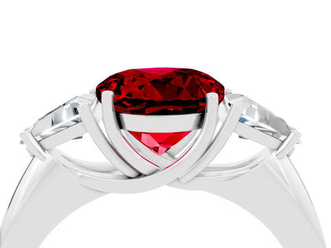White gold Three-Stone Round Cut Cut Diamond Ring with Trillion Side Stones and Four-Prong Setting_4