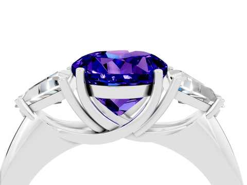 White gold Three-Stone Round Cut Cut Diamond Ring with Trillion Side Stones and Four-Prong Setting_4