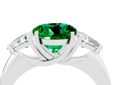 White gold Three-Stone Round Cut Cut Diamond Ring with Trillion Side Stones and Four-Prong Setting_4