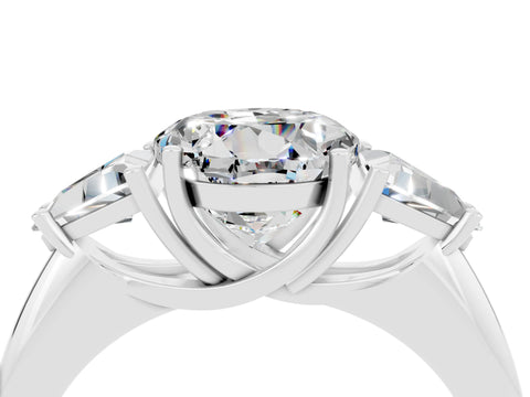 White gold Three-Stone Round Cut Cut Diamond Ring with Trillion Side Stones and Four-Prong Setting_4
