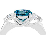 White gold Three-Stone Round Cut Cut Diamond Ring with Trillion Side Stones and Four-Prong Setting_4