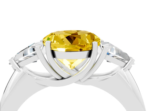White gold Three-Stone Round Cut Cut Diamond Ring with Trillion Side Stones and Four-Prong Setting_4