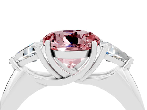 White gold Three-Stone Round Cut Cut Diamond Ring with Trillion Side Stones and Four-Prong Setting_4