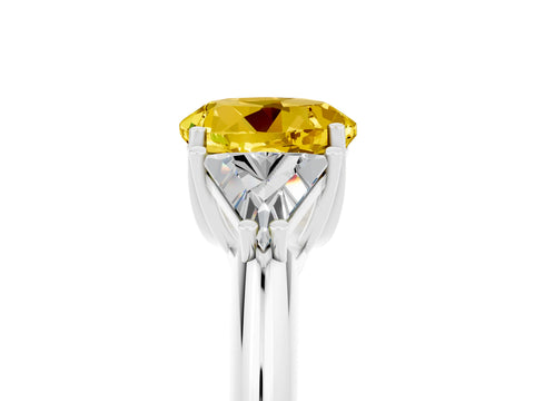 White gold Three-Stone Round Cut Cut Diamond Ring with Trillion Side Stones and Four-Prong Setting_5