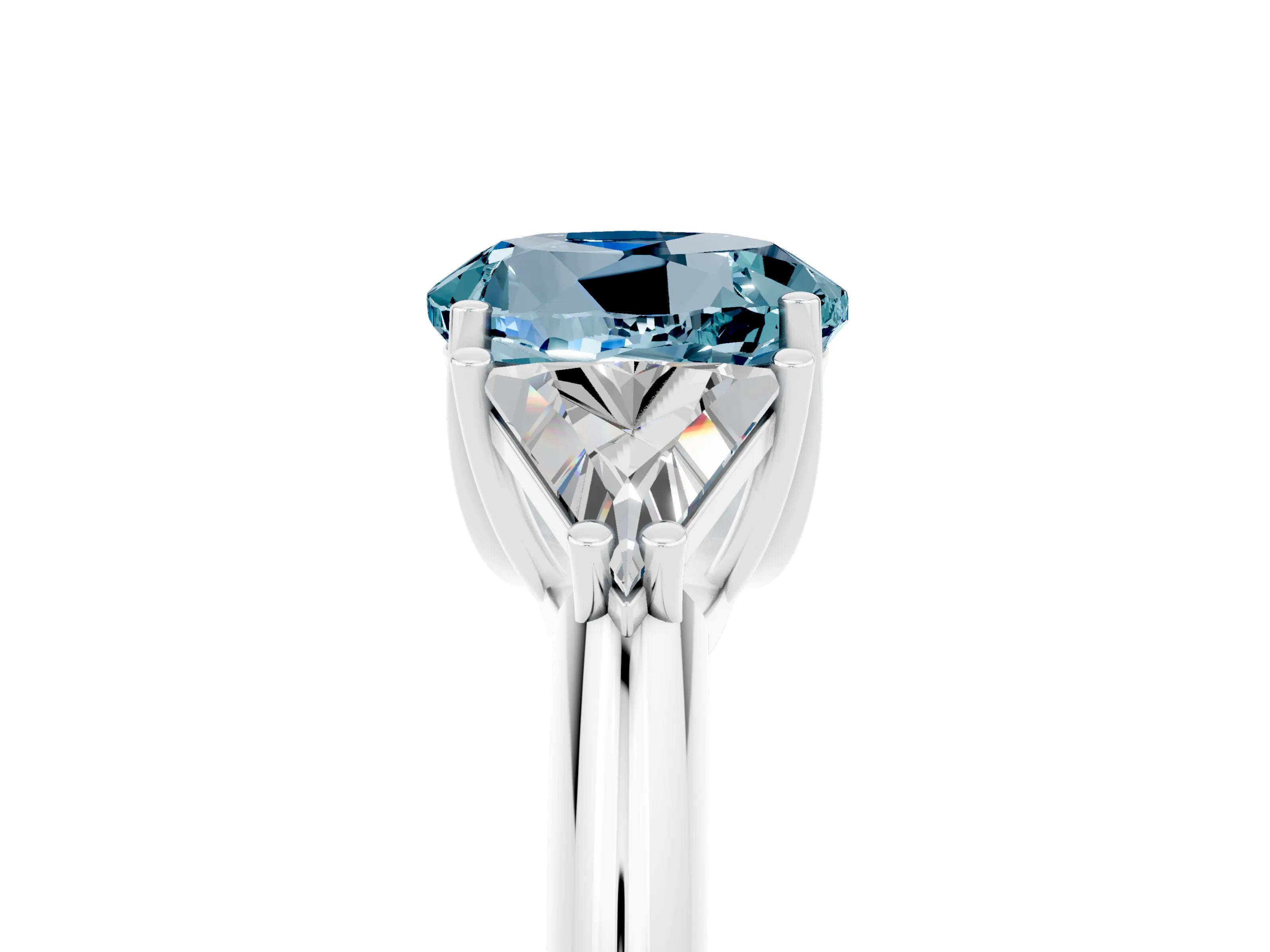 White gold Three-Stone Round Cut Cut Diamond Ring with Trillion Side Stones and Four-Prong Setting_5