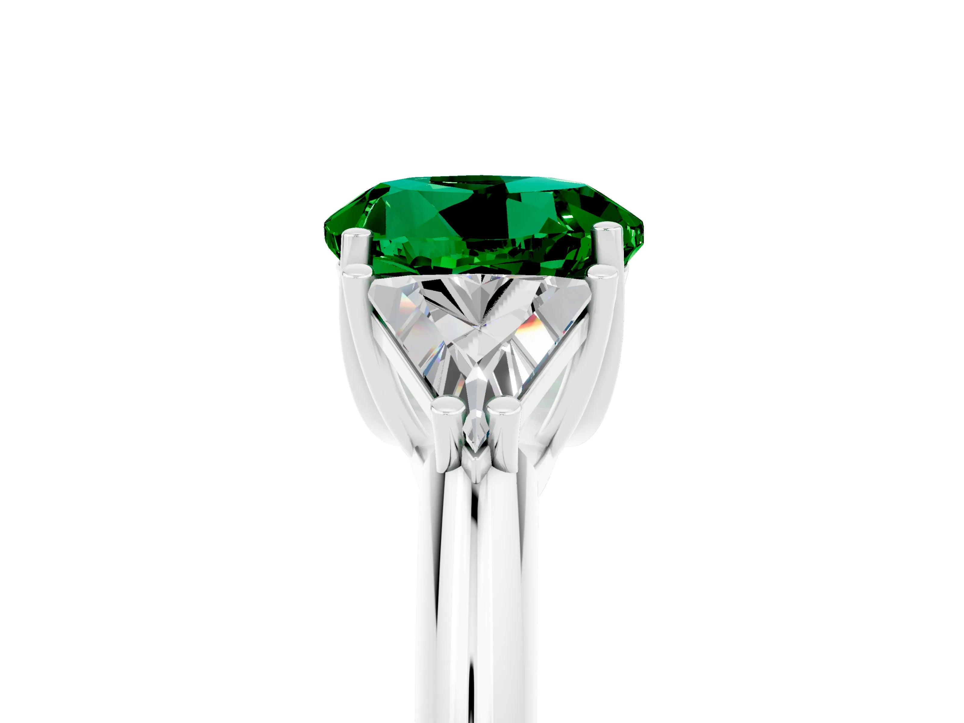 White gold Three-Stone Round Cut Cut Diamond Ring with Trillion Side Stones and Four-Prong Setting_5