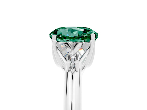 White gold Three-Stone Round Cut Cut Diamond Ring with Trillion Side Stones and Four-Prong Setting_5