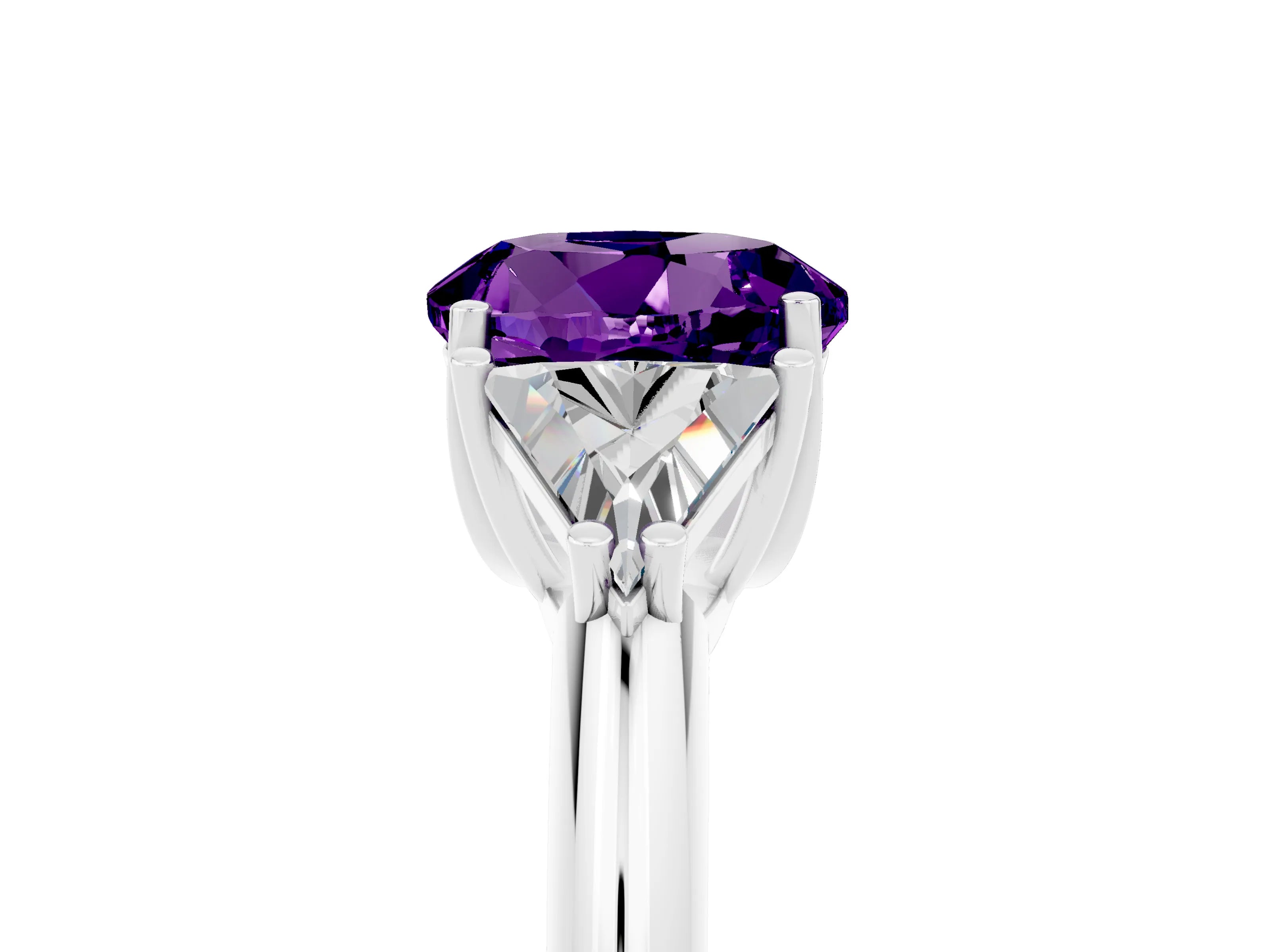 White gold Three-Stone Round Cut Cut Diamond Ring with Trillion Side Stones and Four-Prong Setting_5