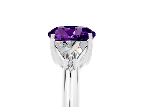 White gold Three-Stone Round Cut Cut Diamond Ring with Trillion Side Stones and Four-Prong Setting_5