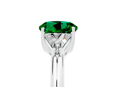 White gold Three-Stone Round Cut Cut Diamond Ring with Trillion Side Stones and Four-Prong Setting_5
