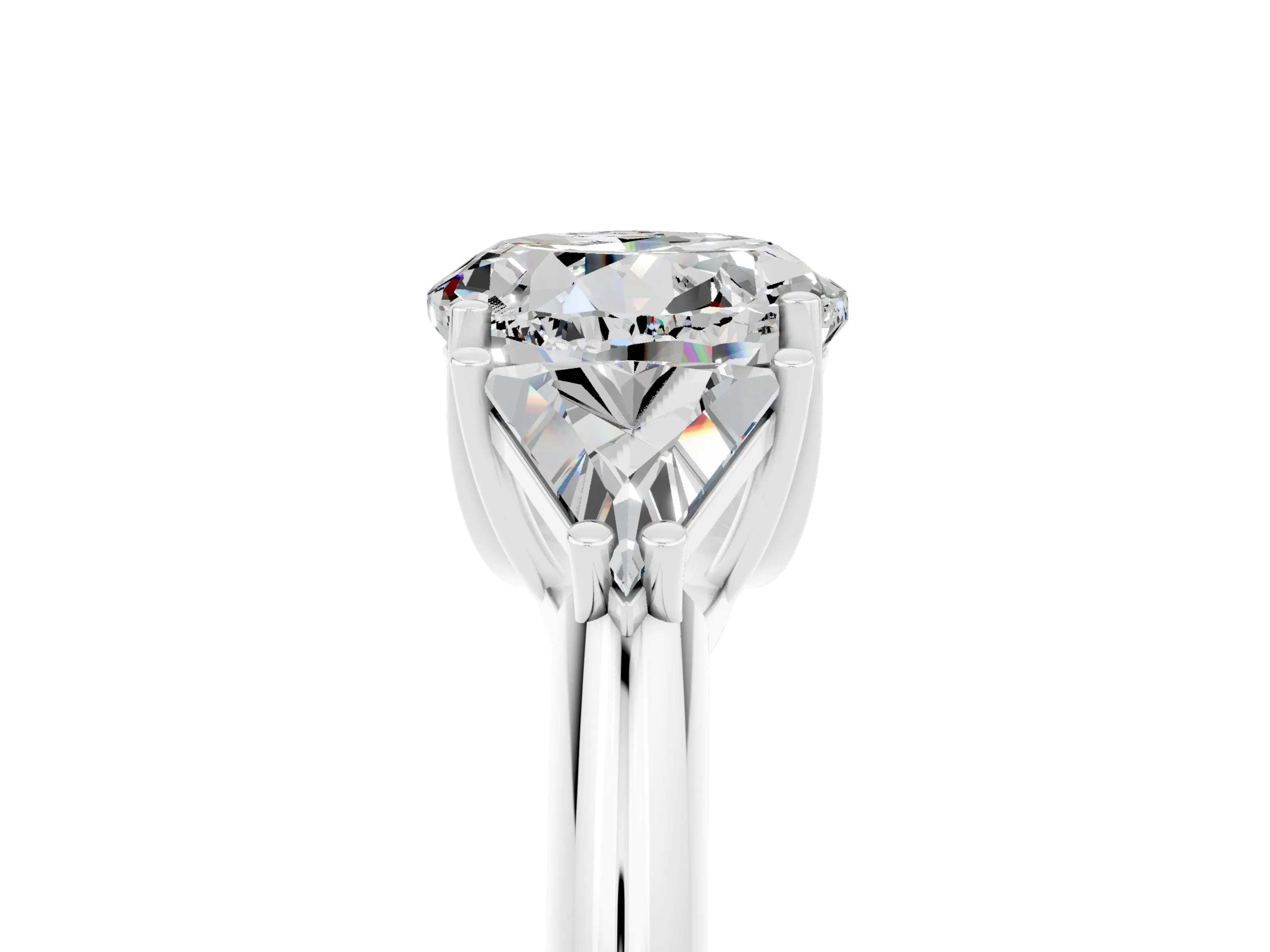 White gold Three-Stone Round Cut Cut Diamond Ring with Trillion Side Stones and Four-Prong Setting_5