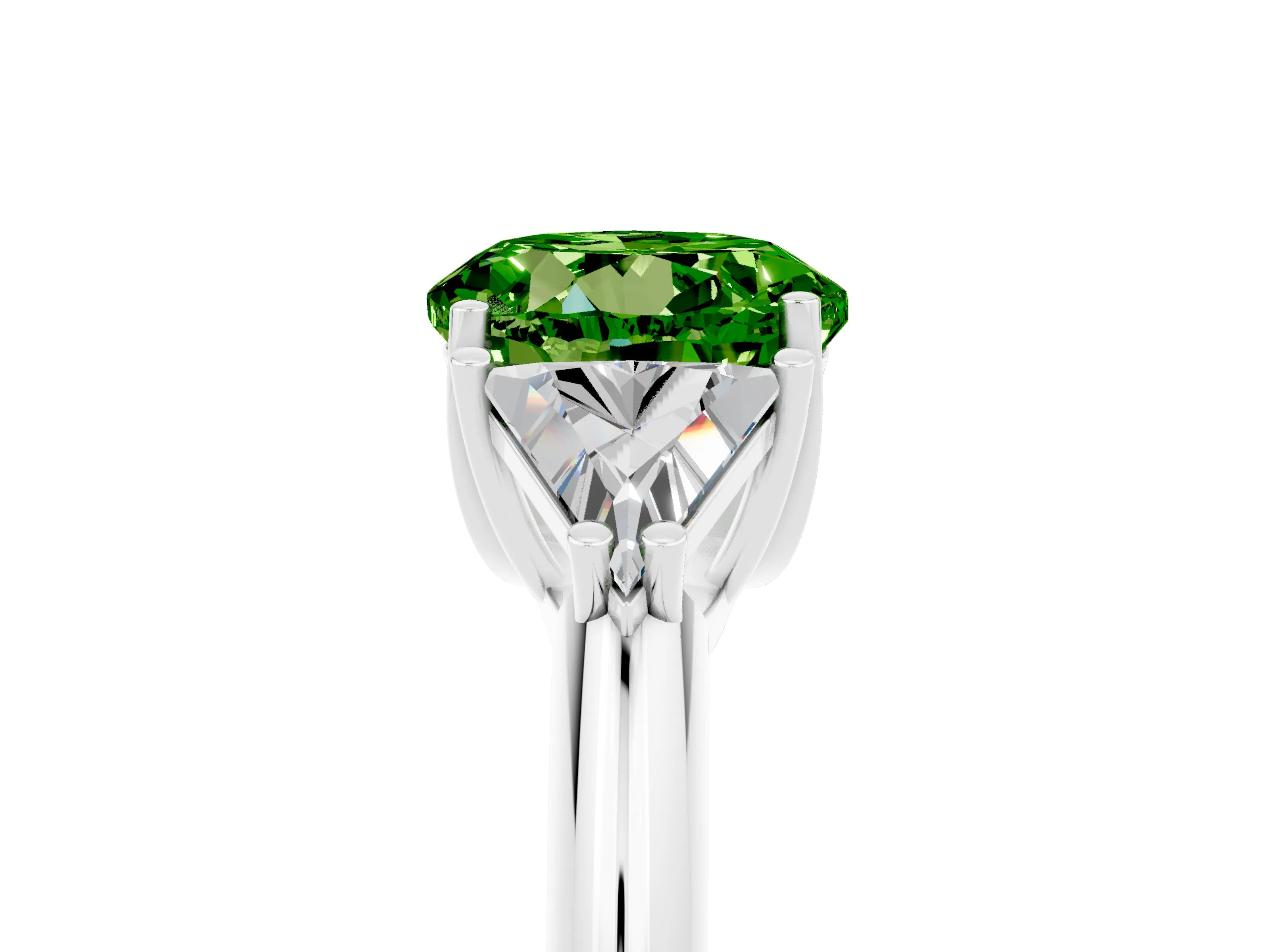 White gold Three-Stone Round Cut Cut Diamond Ring with Trillion Side Stones and Four-Prong Setting_5